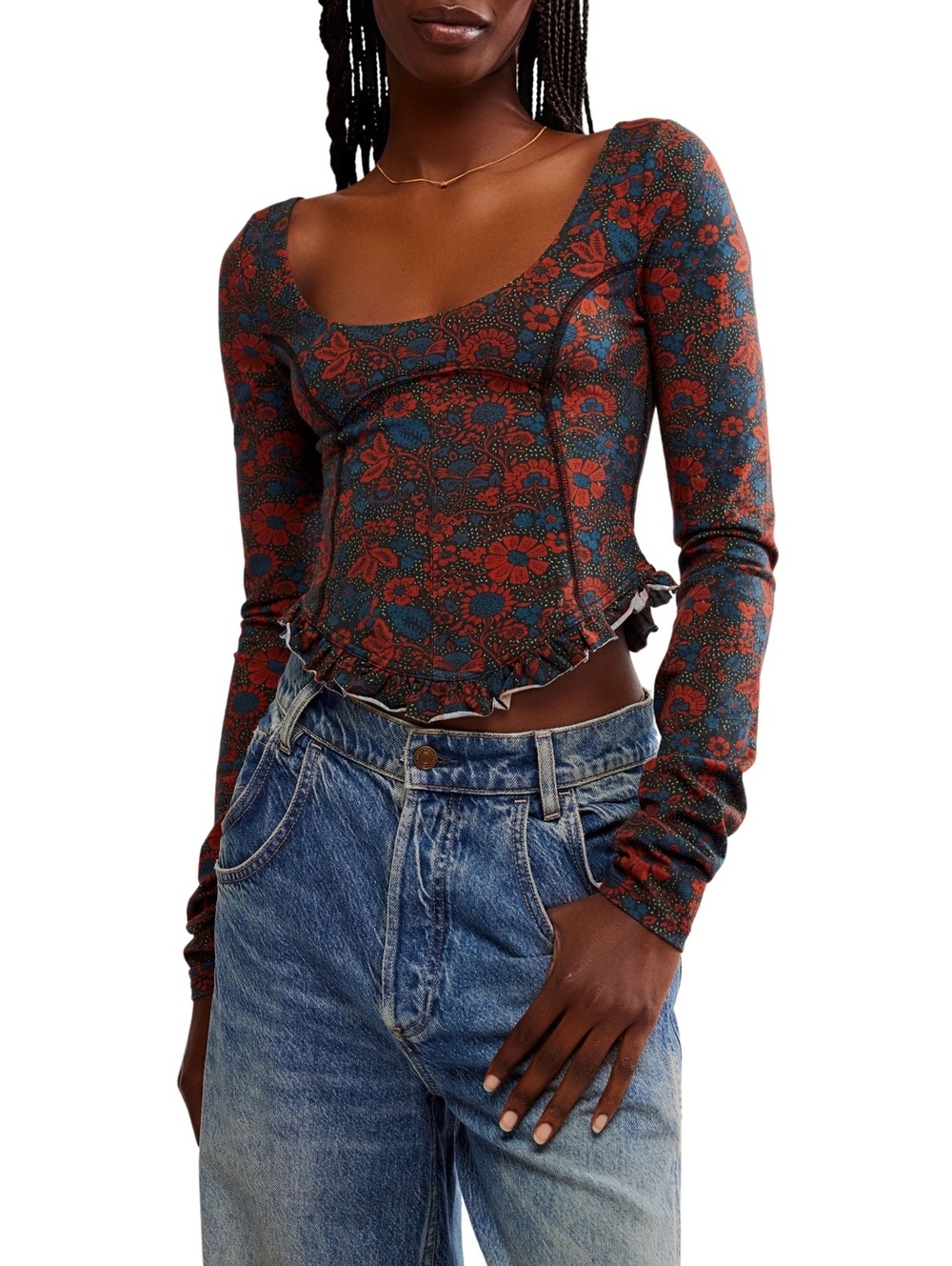 Free People floral long sleeve shirt - L